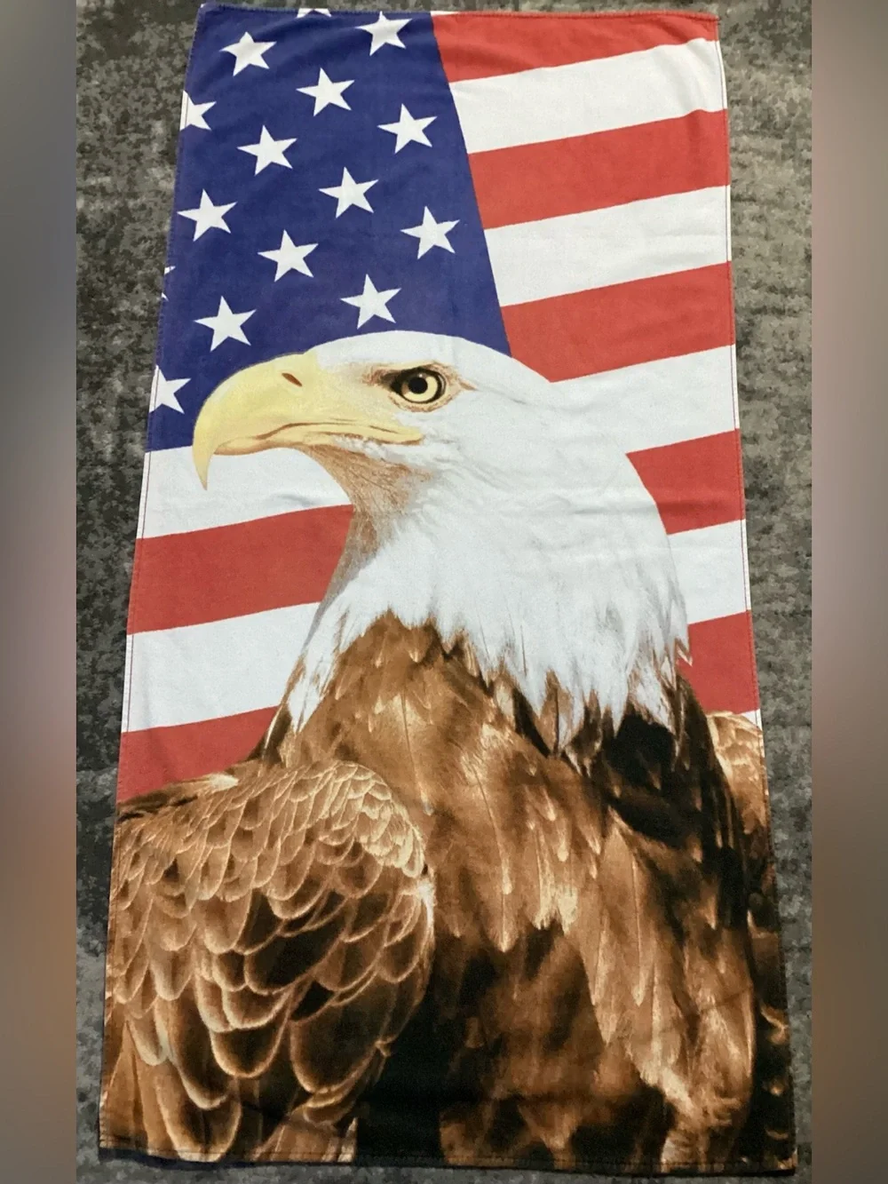Vintage Hilasal Beach Towel Bald Eagle American Flag USA Bath Patriotic Cotton